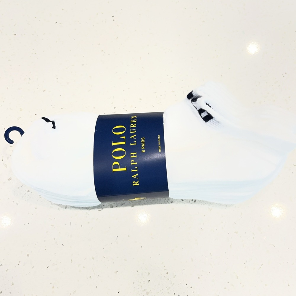 Polo Ralph Lauren 8 Pair Low Cut Ankle Socks White Assorted Logo NWT x1011